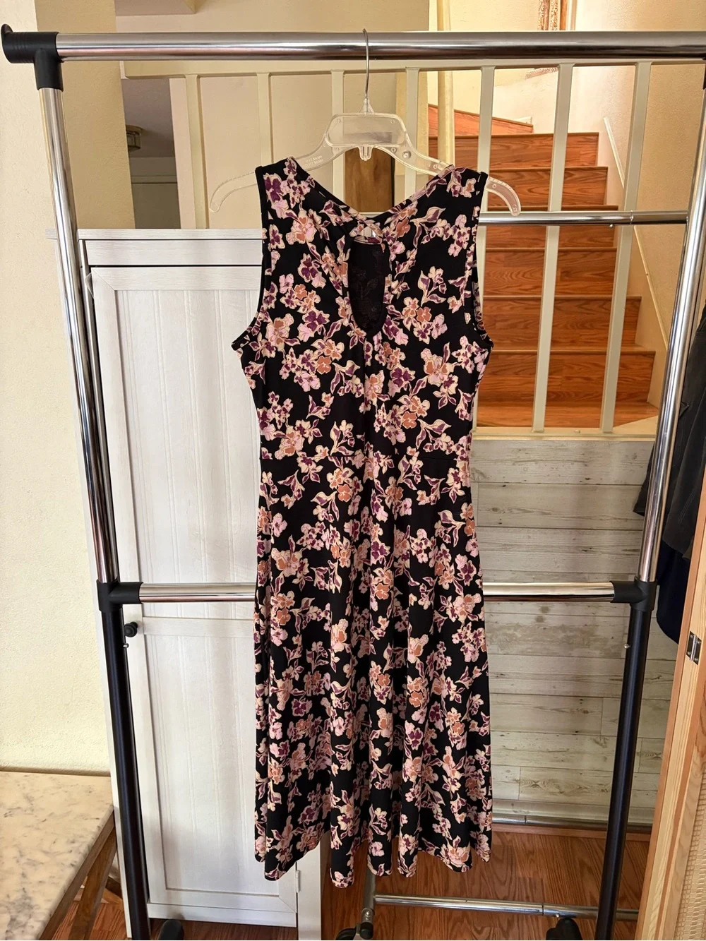 Pact Organic Cotton Midi Dress M Floral Keyhole Back Pockets Cottagecore - Picture 5 of 11
